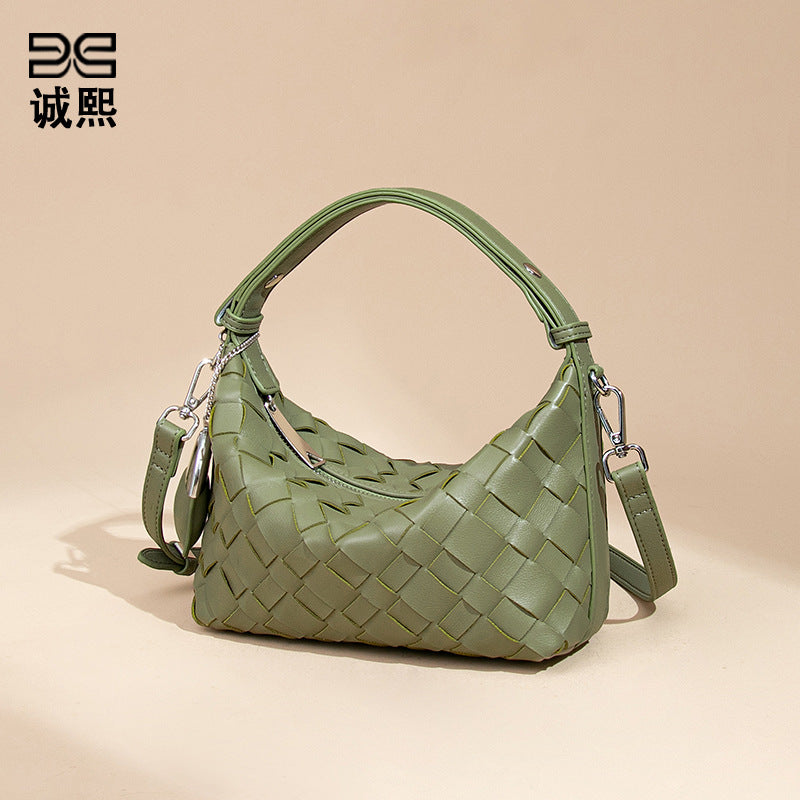 夏季百搭小清新斜跨女包软皮纯色编织包休闲手拎饭盒包单肩腋下包