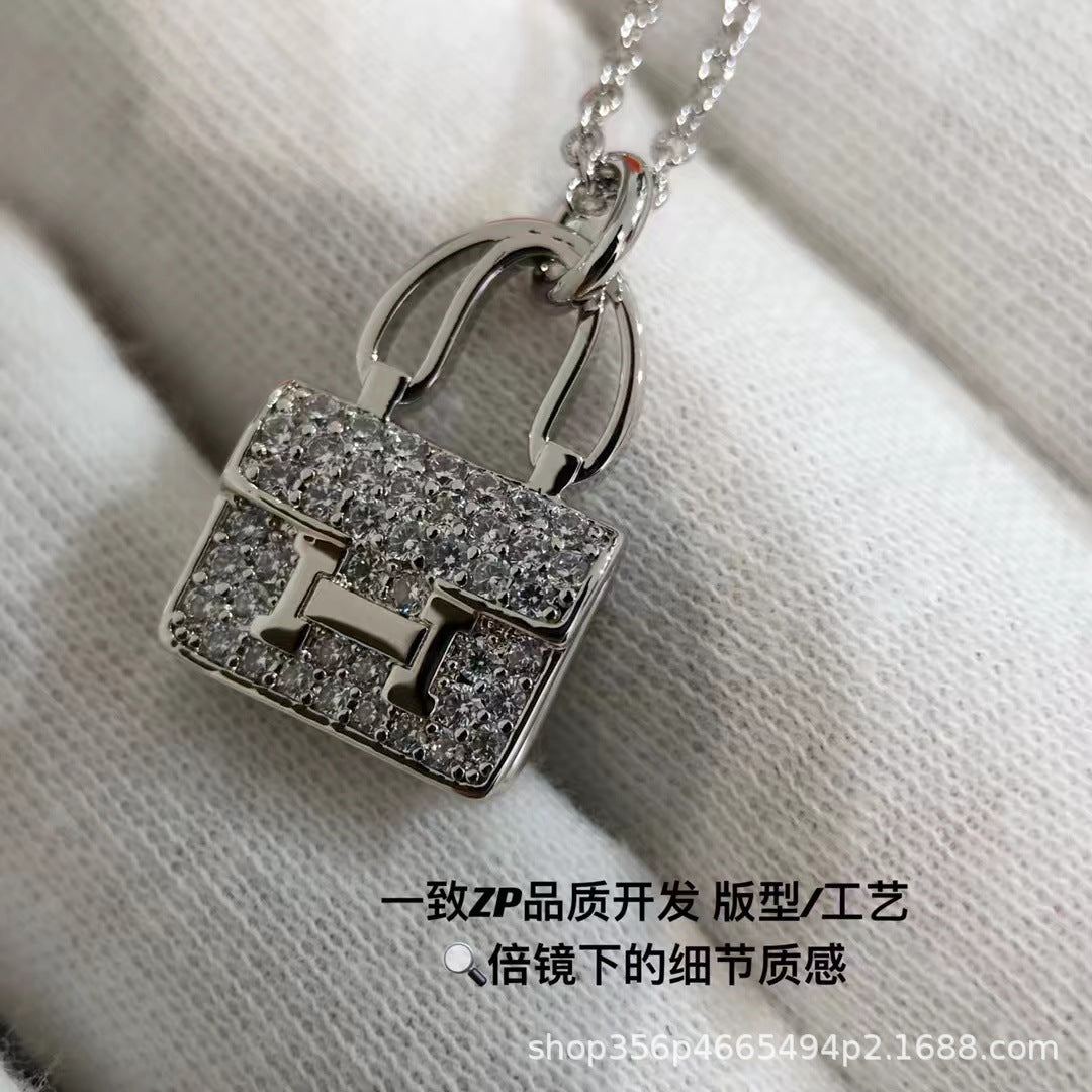 高版本爱马家新版康康包项链s925纯银新款H字母包包项链厂家直销