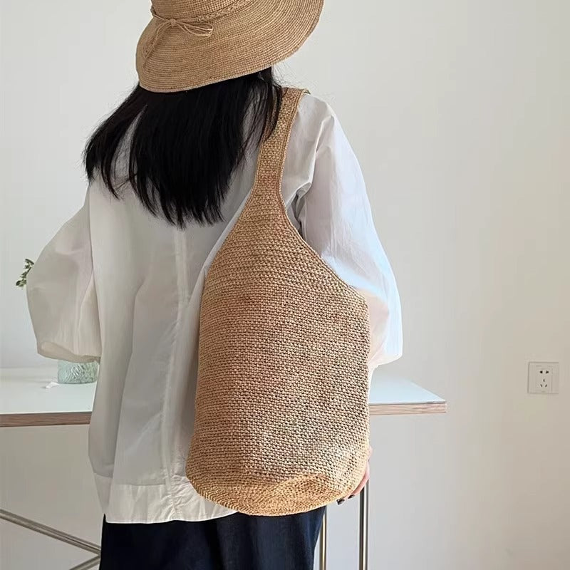 法式拉菲草编包女夏时尚百搭大容量单肩腋下托特海边度假沙滩女包