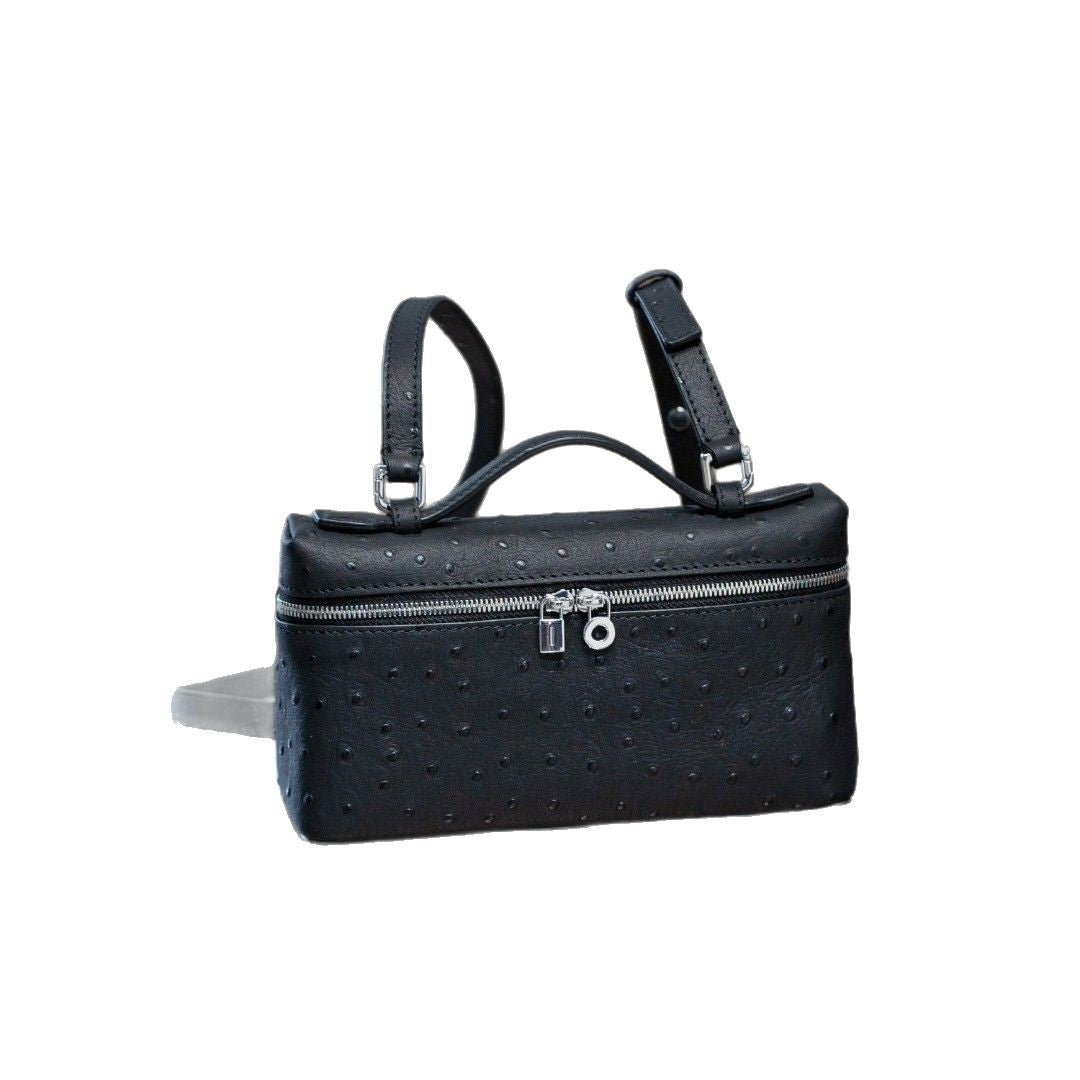 真皮lp包包 19饭盒包高级感鸵鸟纹手提盒子包百搭单肩斜挎小方包