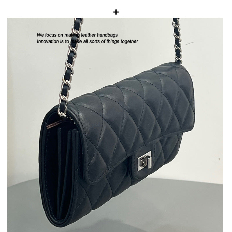 名缓香风羊皮链条小方包手机包斜挎小钱包女包小巧轻盈时尚百搭