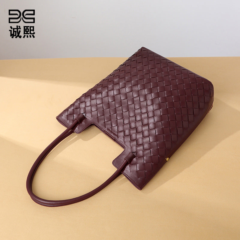 托特包2025春夏新款女包时尚编织包高级感超软皮单肩手提真皮包包
