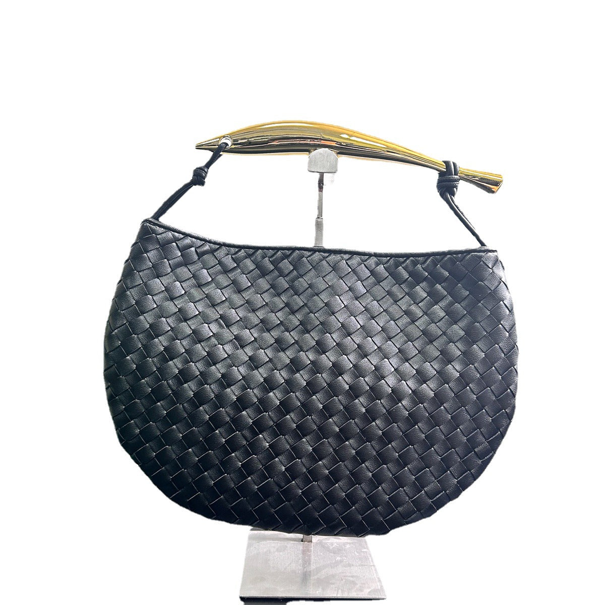 物著设计大金属手把编织饺子包2023手拎包真皮手提包宽肩带水桶