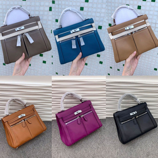 大牌仿牌新款swif双肩带凯莉包牛皮女包单肩斜挎手提包包一件代发