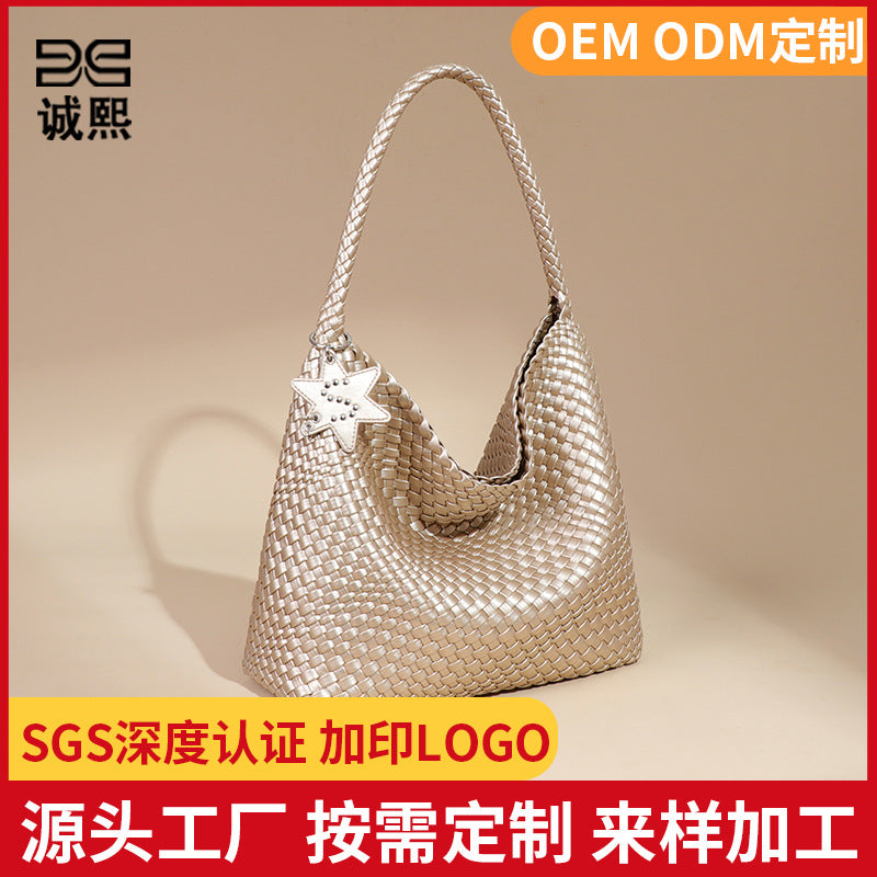 工厂定制大容量单肩腋下托特包时尚手工编织包女士手提百搭子母包