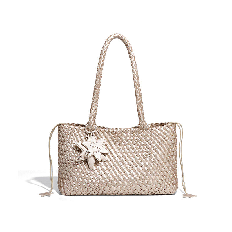 跨境新款枪枪手工编织女包潮流单肩腋下包质感休闲手拎子母托特包