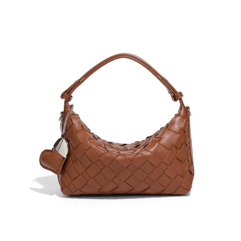 夏季百搭小清新斜跨女包软皮纯色编织包休闲手拎饭盒包单肩腋下包