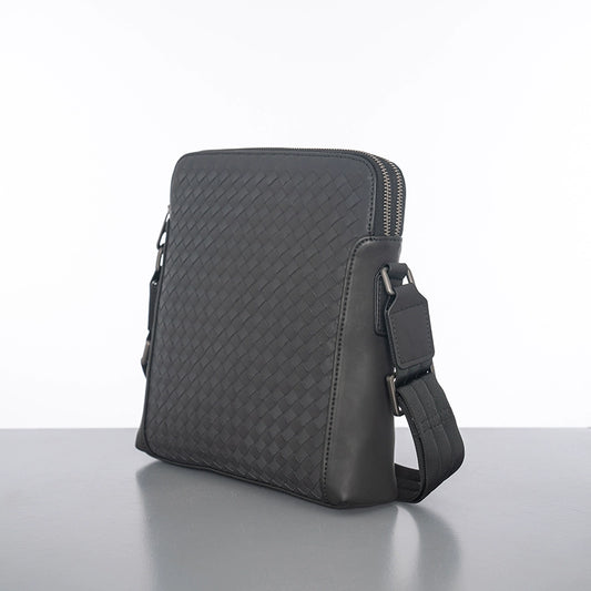 X&BV男包单肩包男士斜挎包商务休闲编织双拉链真皮包包背包男竖款