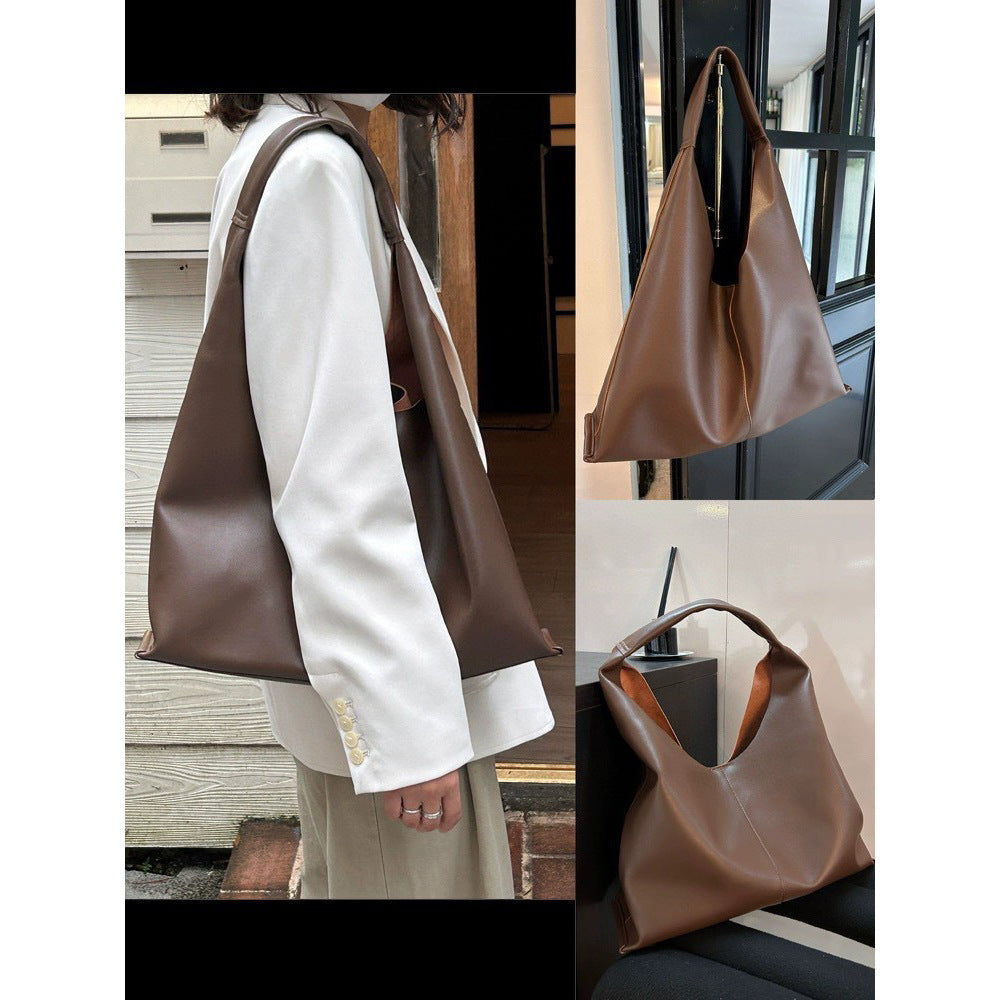 日韩软牛皮慵懒风托特包大容量真皮购物袋百搭休闲流浪单肩女包大