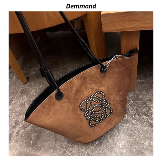 冬季新款磨砂牛皮托特包大容量单肩腋下包时尚百搭麂皮绒购物包包