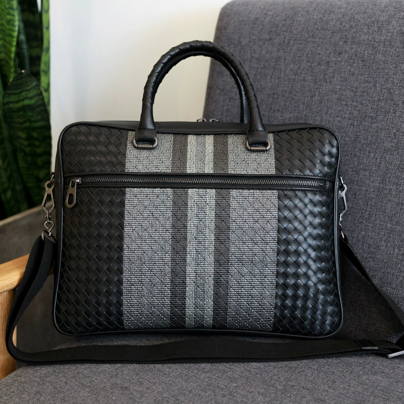 手提包男真皮商务公文包牛皮编织男包单肩斜挎包电脑包男士公文包