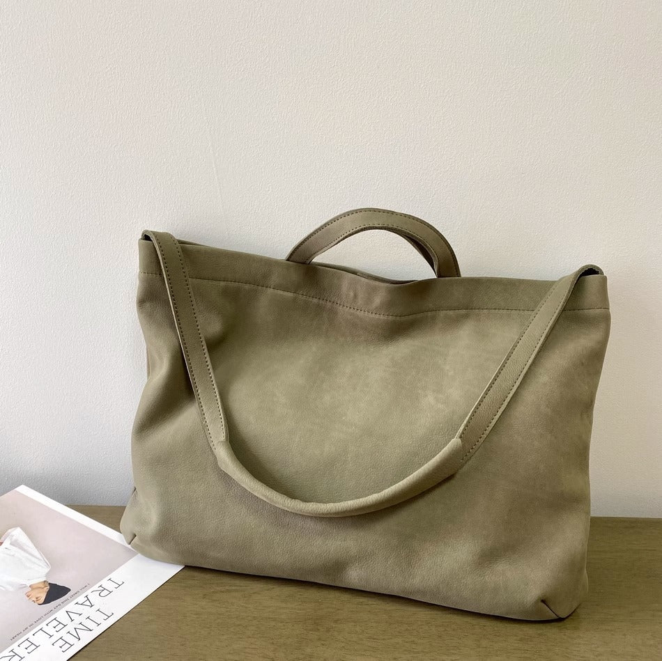 慵懒风头层牛皮大包女托特软皮单肩包女包手提购物袋日系复古直播