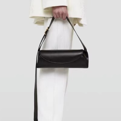 高级感真皮法棍包中古腋下包2023时尚休闲单肩斜挎包牛皮圆筒包潮