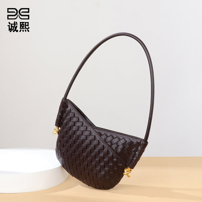 编织包包女大容量软皮质感手提包时尚通勤单肩包时尚马卡龙腋下包