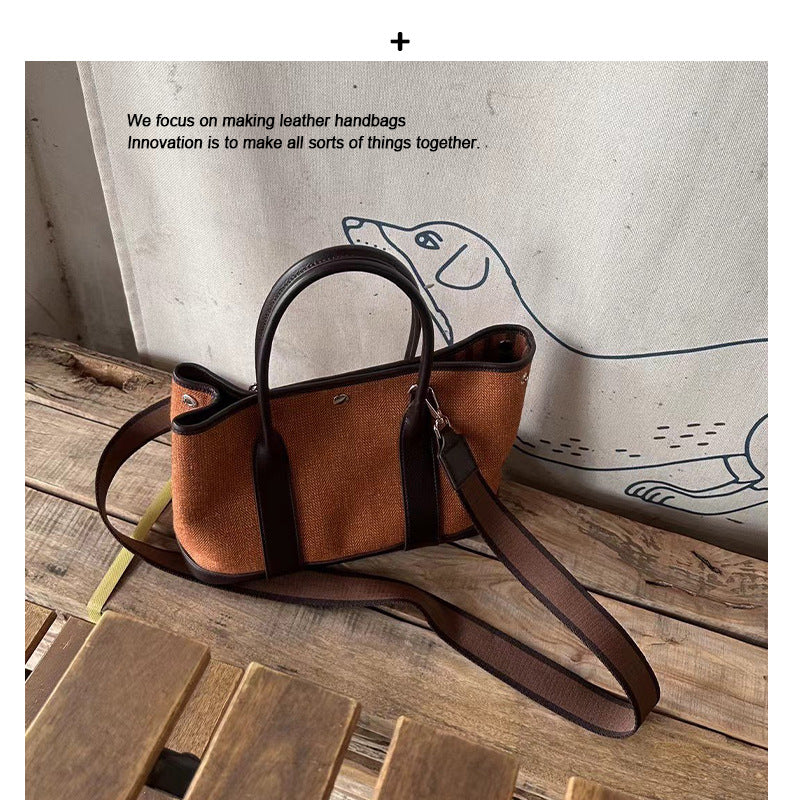 包包女2024新款秋冬欧美时尚百搭毛呢牛皮手提花园包单肩斜挎包潮