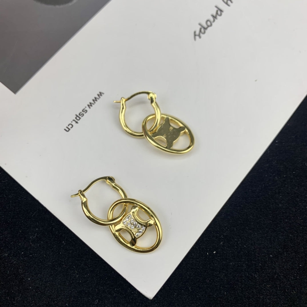 CEL风22新款镂空凯旋门耳环女高级感气质镶钻可拆卸双环圆圈耳饰