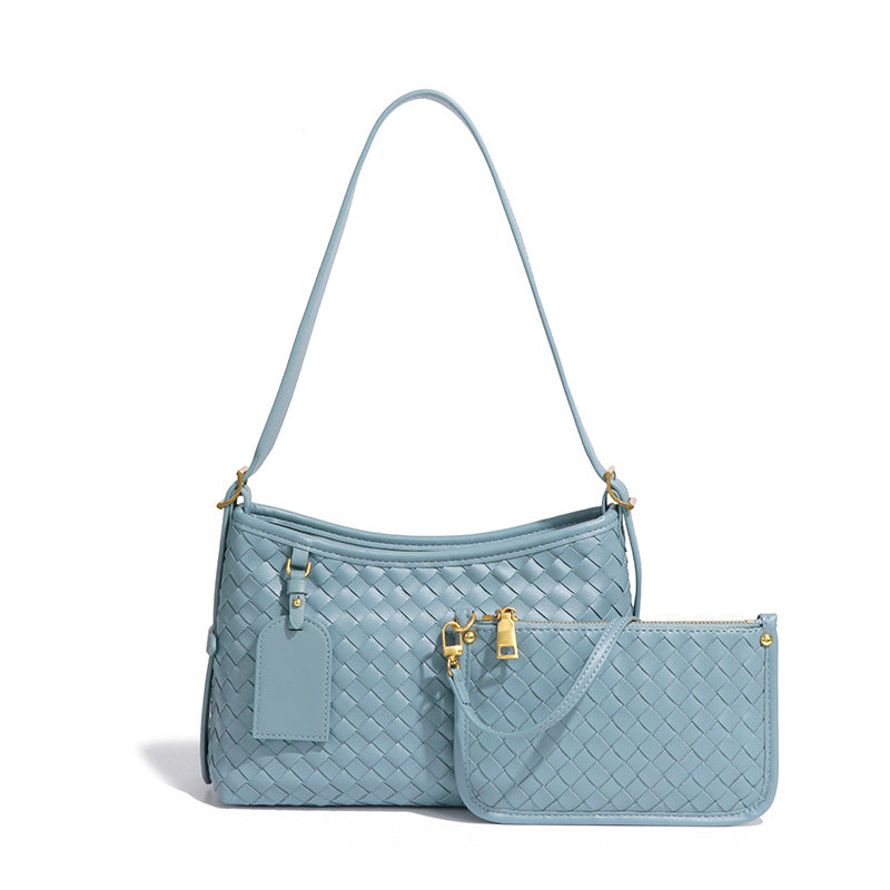 外贸手工编织包包时尚复古两件套单肩斜挎女包质感休闲腋下子母包