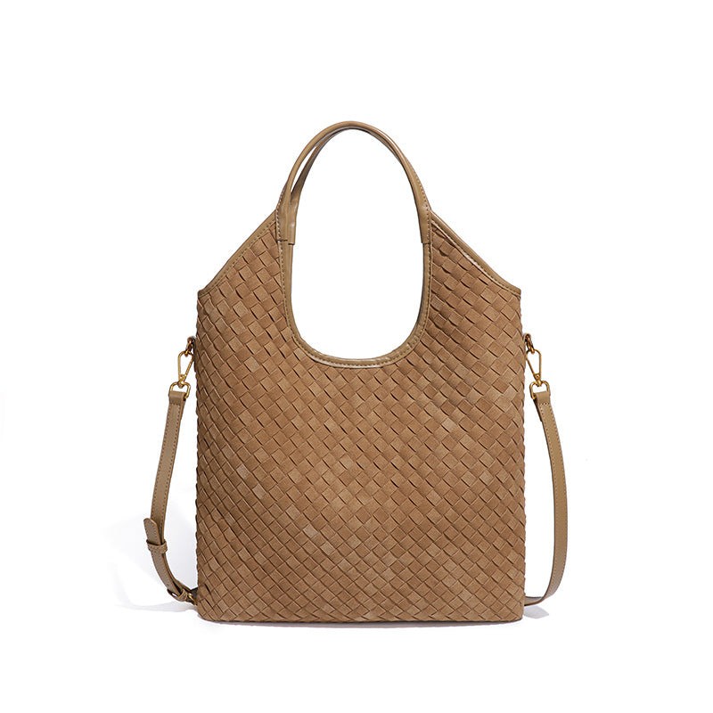 韩版时尚磨砂手提水桶包通勤大容量单肩腋下包新品麂皮绒托特女包