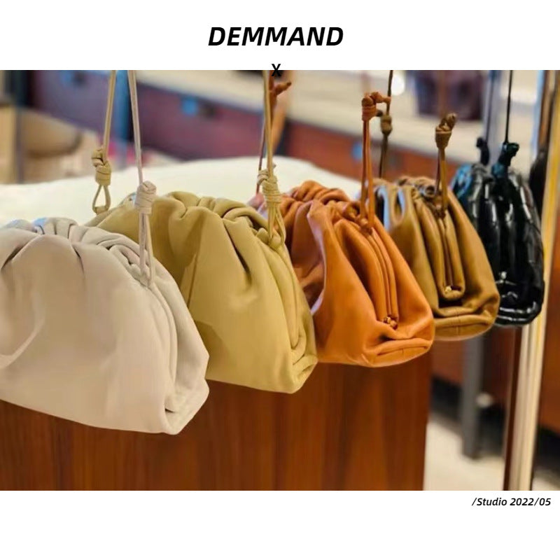 包包女皱褶饺子包真皮云朵包牛皮编织单肩斜挎包阿希歌同款时尚