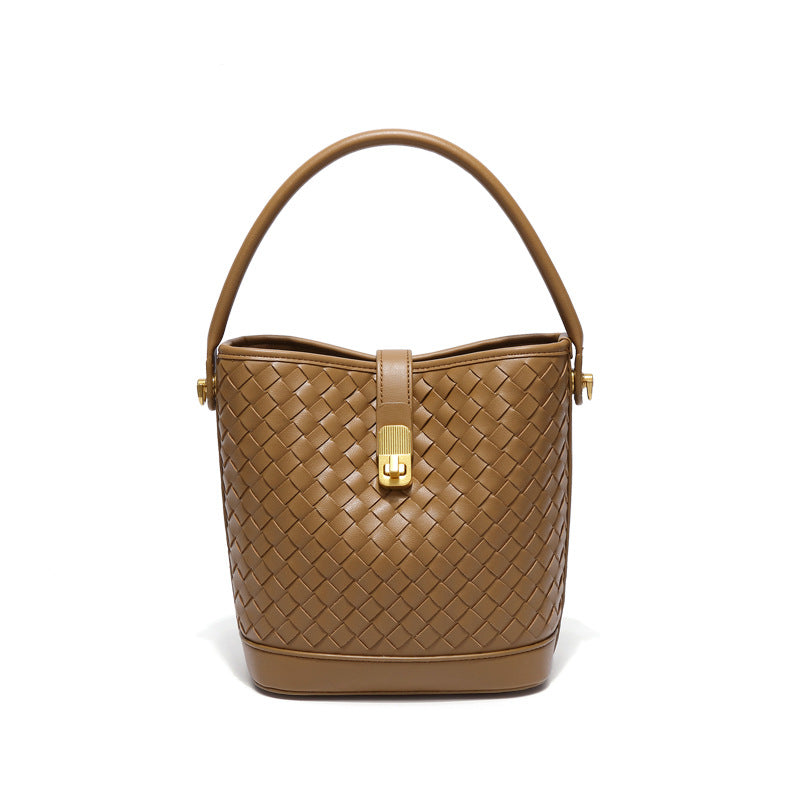 新款夏季水桶包时尚休闲百搭手工编织包通勤大容量手提单肩斜跨包