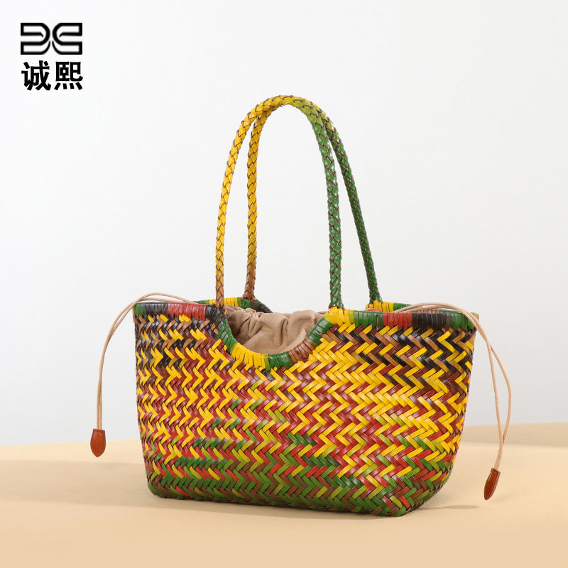 潮流定制彩色编织包时尚潮流菜篮子单肩腋下女包大容量手提子母包