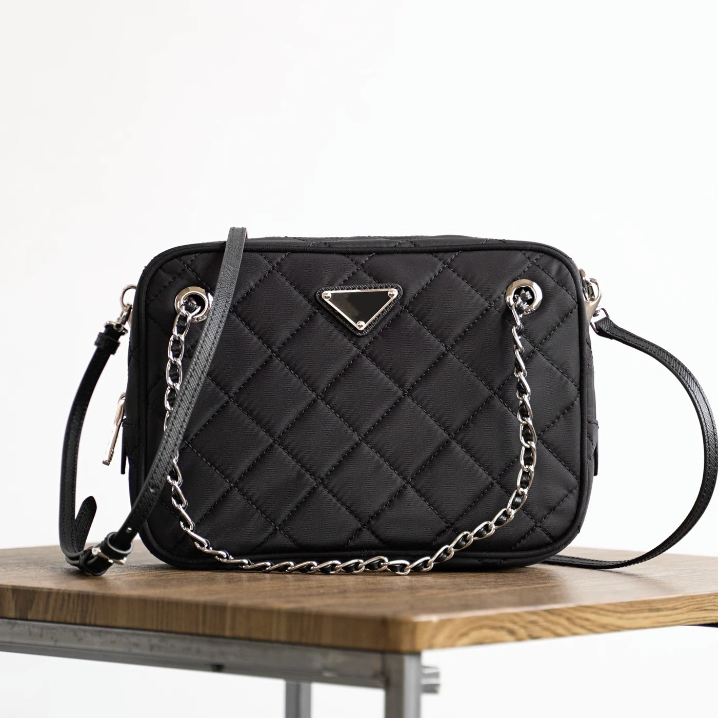 新尼龙单肩斜挎菱格链条中古相机包手提饭盒腋下小方包女1BH026 P