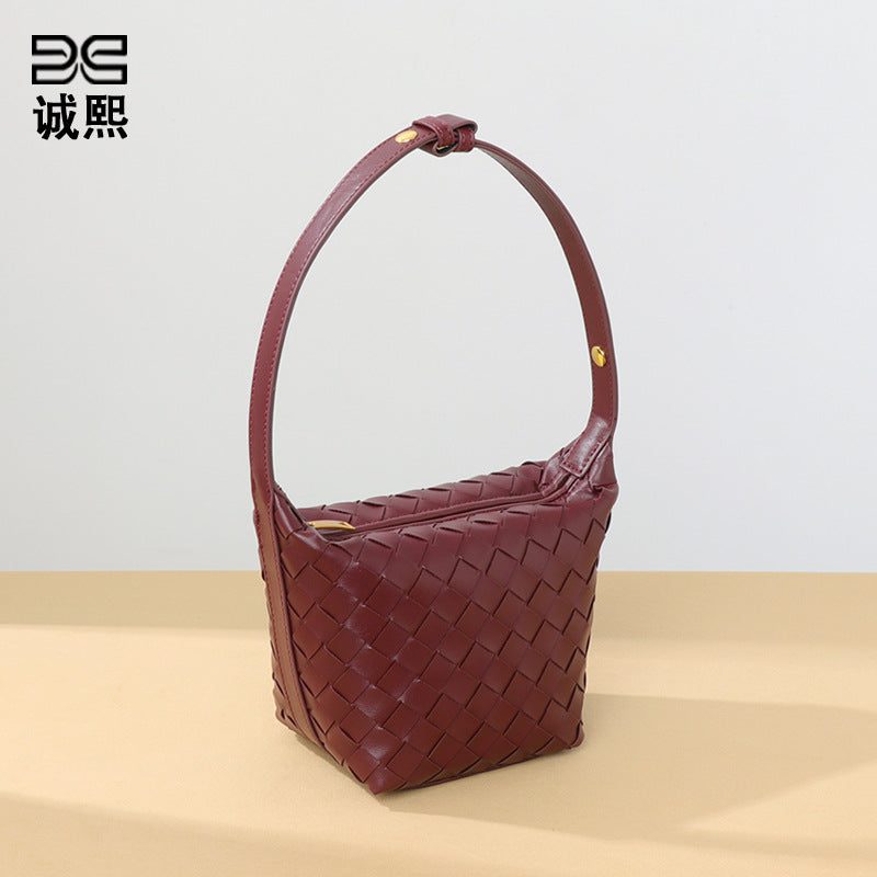 气质手拎饭盒包时尚手工编织包潮流百搭休闲单肩包软皮质感腋下包