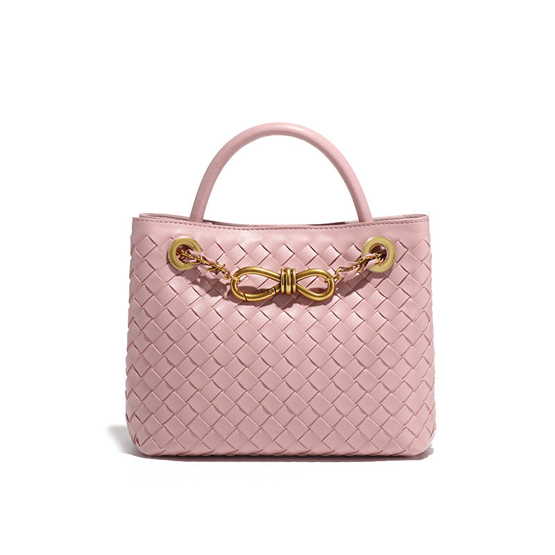 纯色百搭新款手工编织女包时尚通勤手提包链接单肩斜挎托特小方包