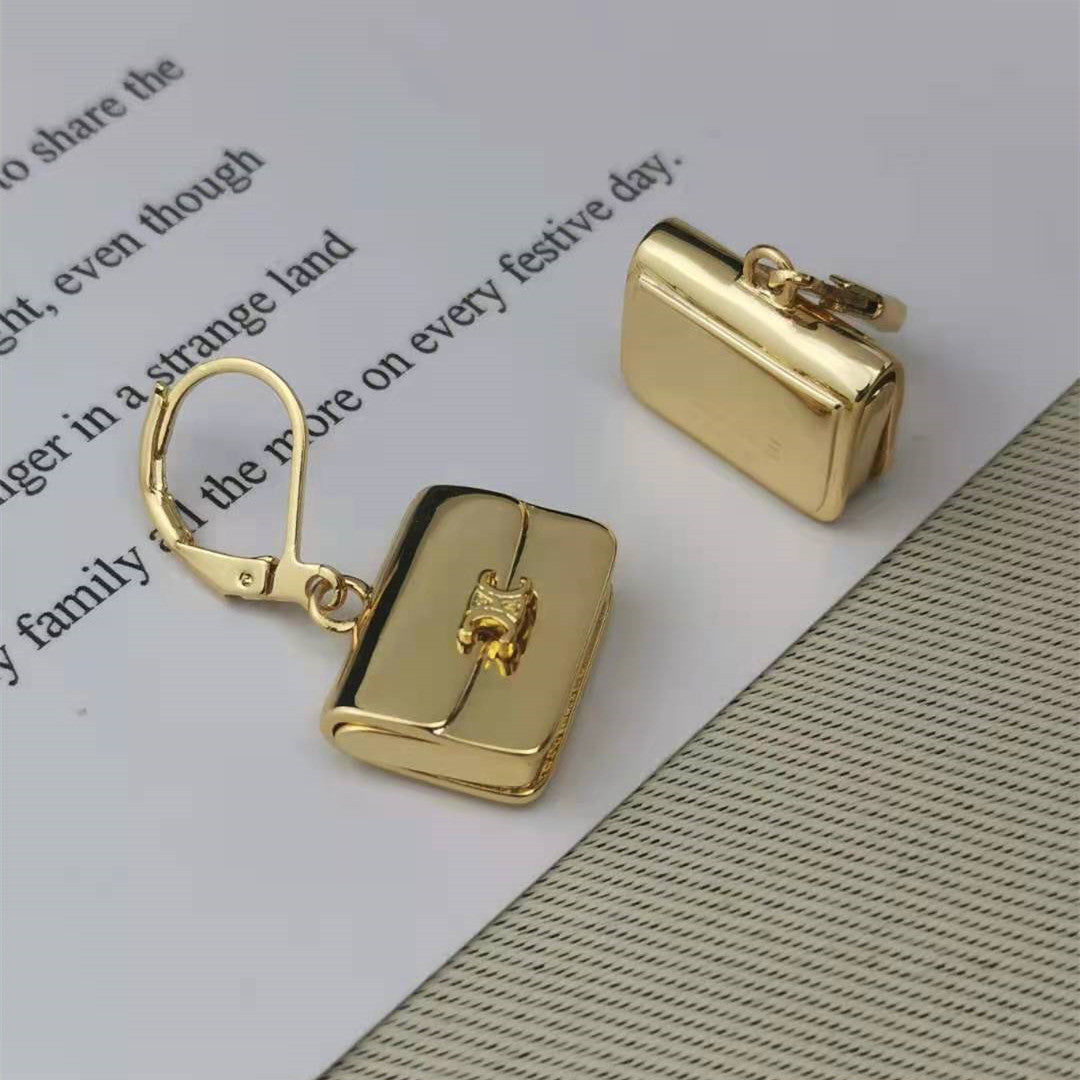赛家秋冬新款包包耳环高级感气质欧美风光面镀金公文包耳环耳钩