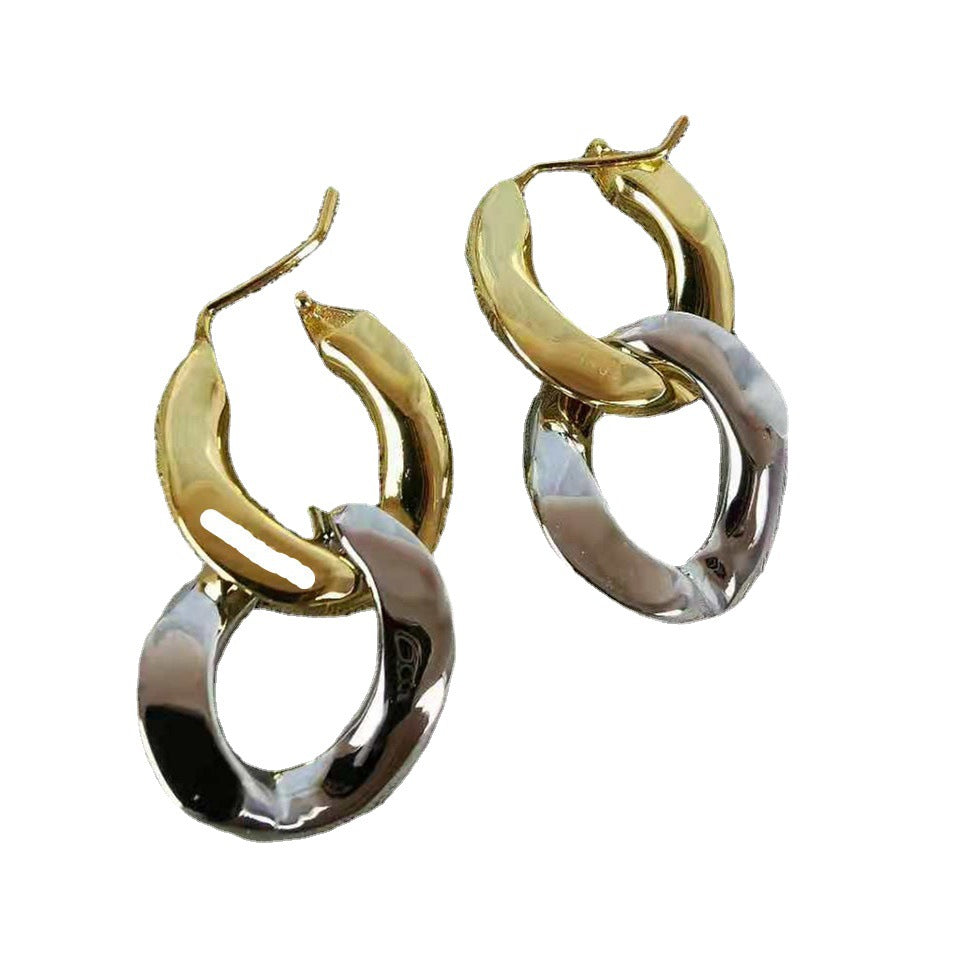 BV家新款耳环女几何链条两色耳饰品高级感个性可拆卸二戴拼色耳钉