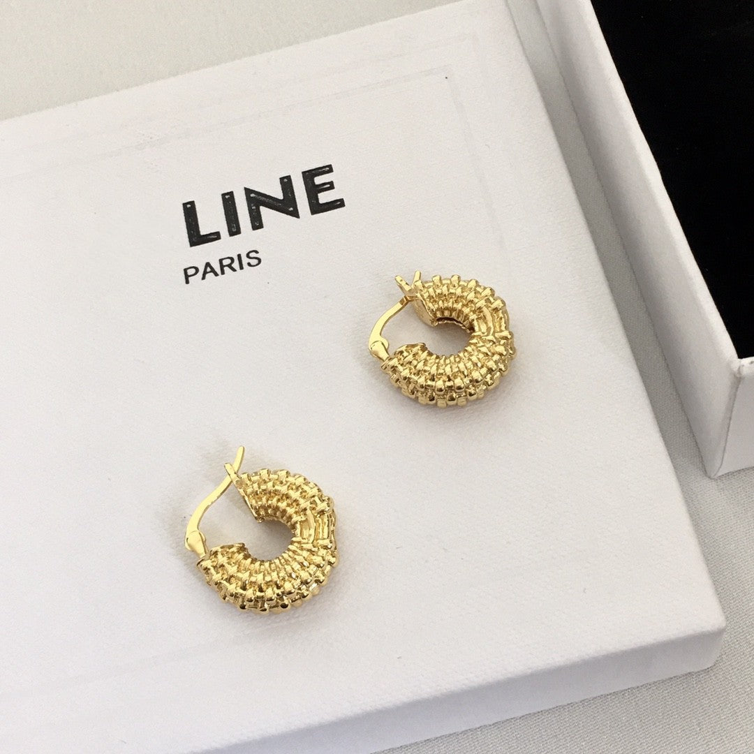 赛林家22新款编织麻花耳环女气质中古Vintage耳扣CEL风镀金耳饰