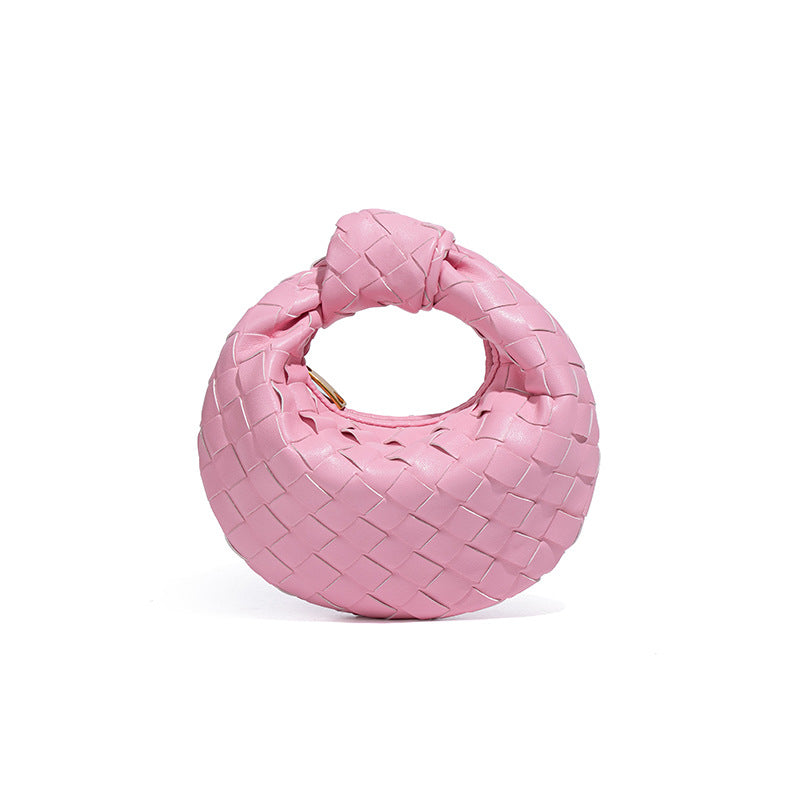 外贸新品时尚手拎饺子包打结手工编织女包百搭mini质感纯色牛角包