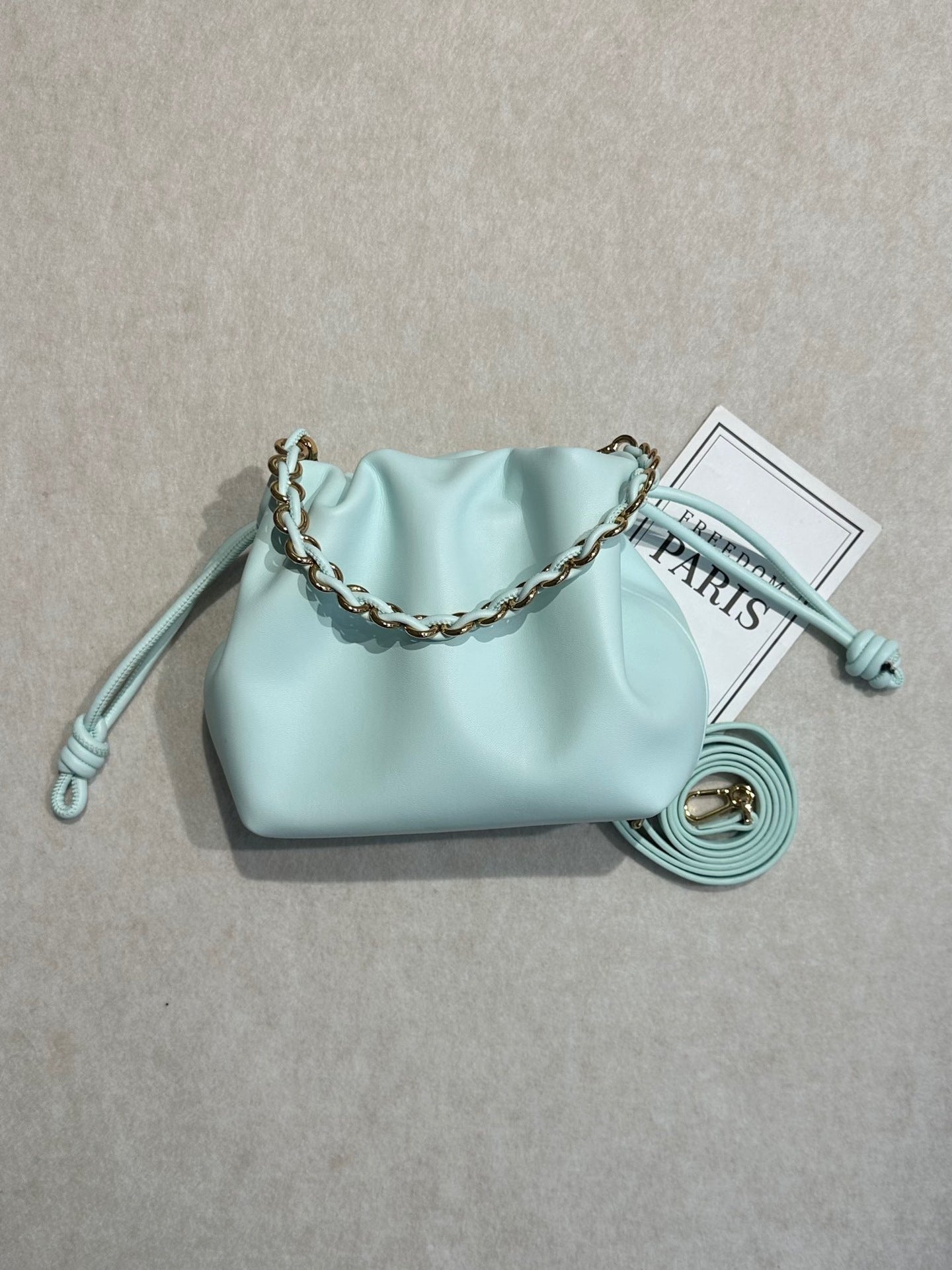 新品褶皱牛皮云朵包新中式抽绳福袋包时尚链条腋下包单肩斜挎小包