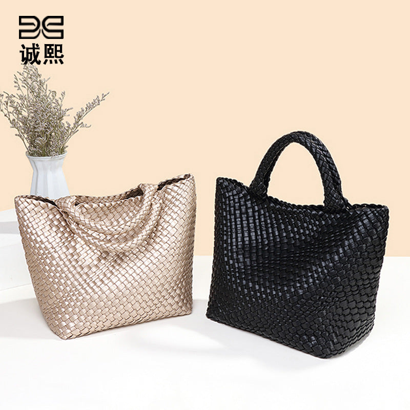 时尚潮流复古菜篮子腋下手提包手工编制包夏季新款简约子母托特包