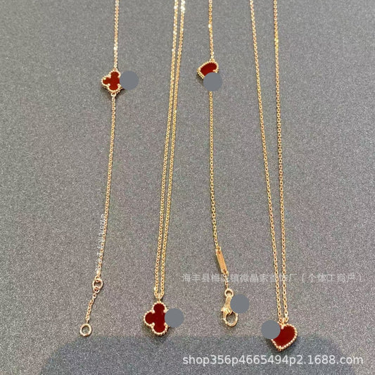 梵家高版桃心红玉髓项链小红心锁骨链时尚小而精致高品质厂家直销