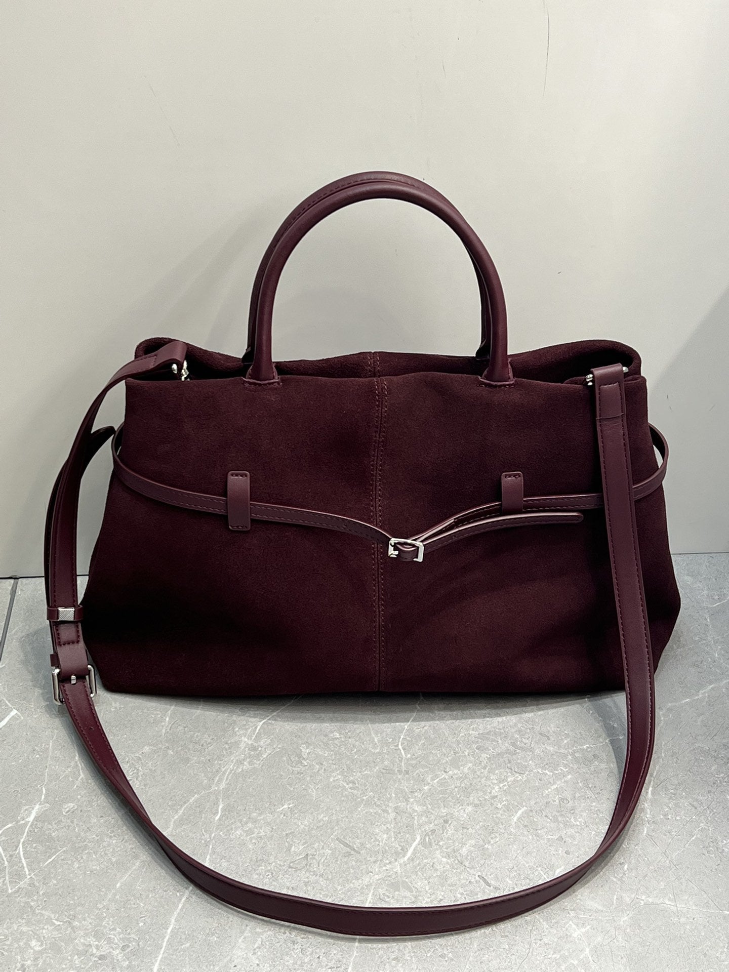 女包中古麂皮大容量托特包保龄球包牛皮通勤公文包腋下手提斜挎包