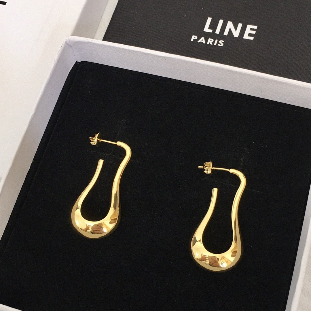 赛林家22新款水滴状长款U形耳钉女法式高级感气质几何形光面耳环