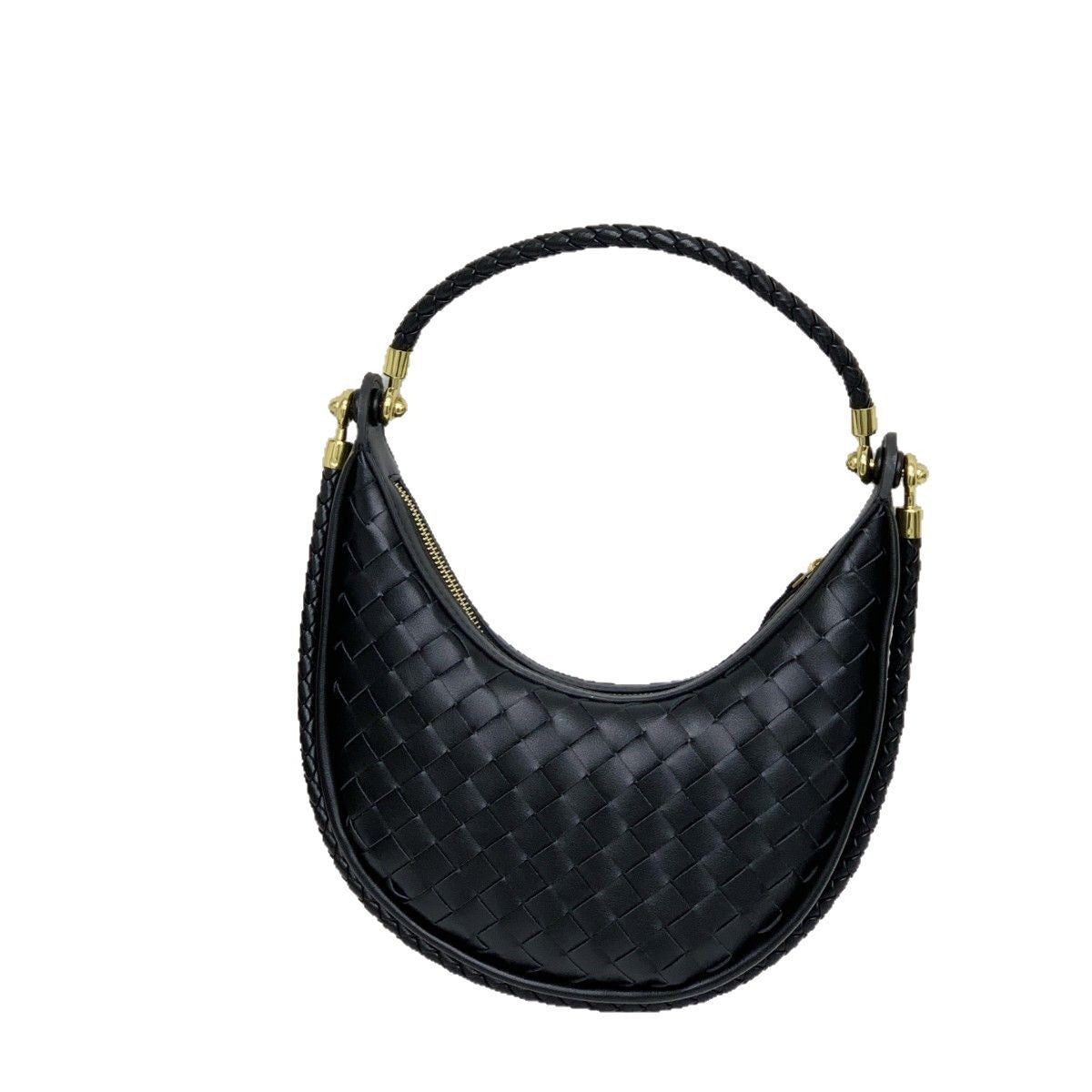 网红爆款编织纹真皮腋下包女百搭2025春季新款牛皮单肩斜跨饺子包