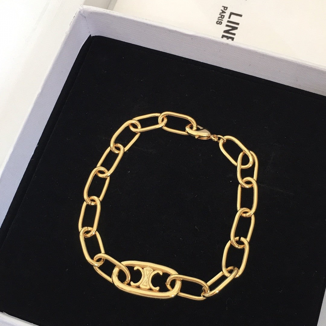 赛家新款锁骨链vintage凯旋门粗猪鼻子复古极简风链条项链手链