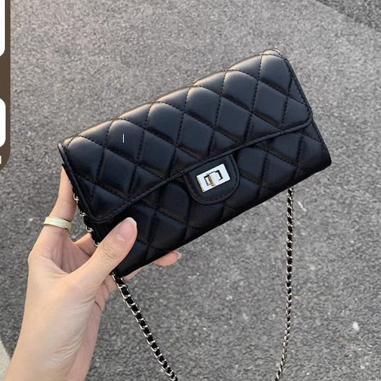 大牌品牌 小香风零钱包迷你小方包黑色手机包单肩斜挎菱格链条包