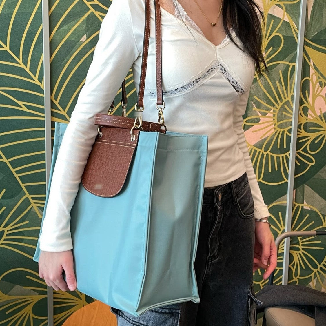 龙家尼龙大容量托特包单肩包饺子妈咪包上班旅行通勤电脑笔记本包