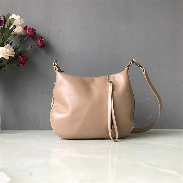 直播新款复古时尚马鞍包包女植鞣牛皮软皮质感小众设计单肩斜挎包