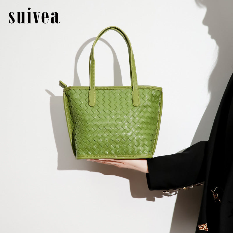 2024新款欧美菜篮子水桶包包高级感女士单肩托特包手提编织子母包