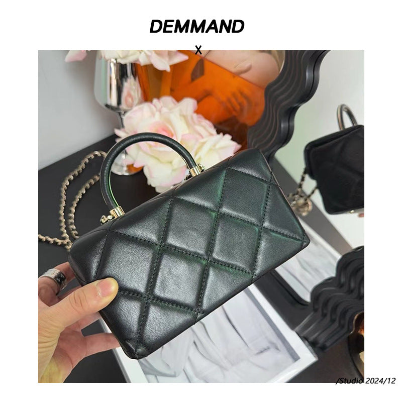 欧洲站真皮女包2024新款小众手提盒子包时尚高质感羊皮链条斜挎包