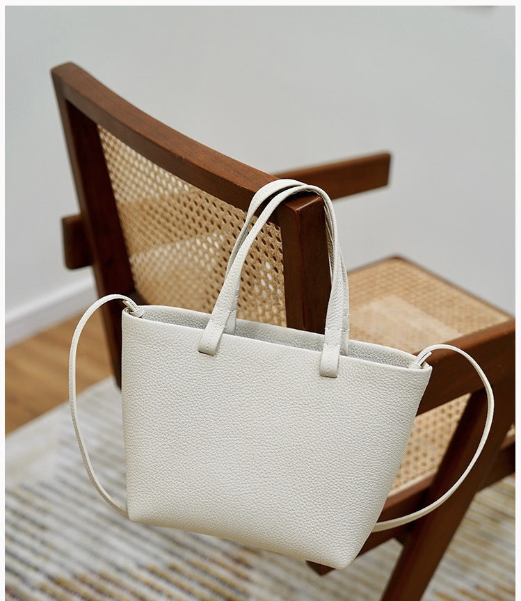 潮 极简togo头层小牛皮大容量托特tote手提单肩斜挎包 无痕代发