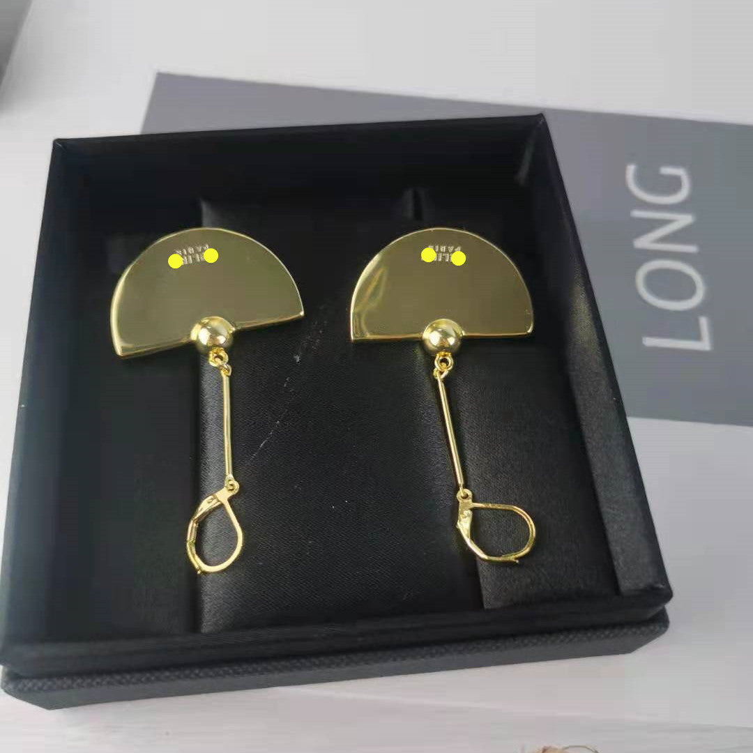 赛家新款celi折叠圆片垂吊耳环几何设计感半圈长款耳圈时髦大方