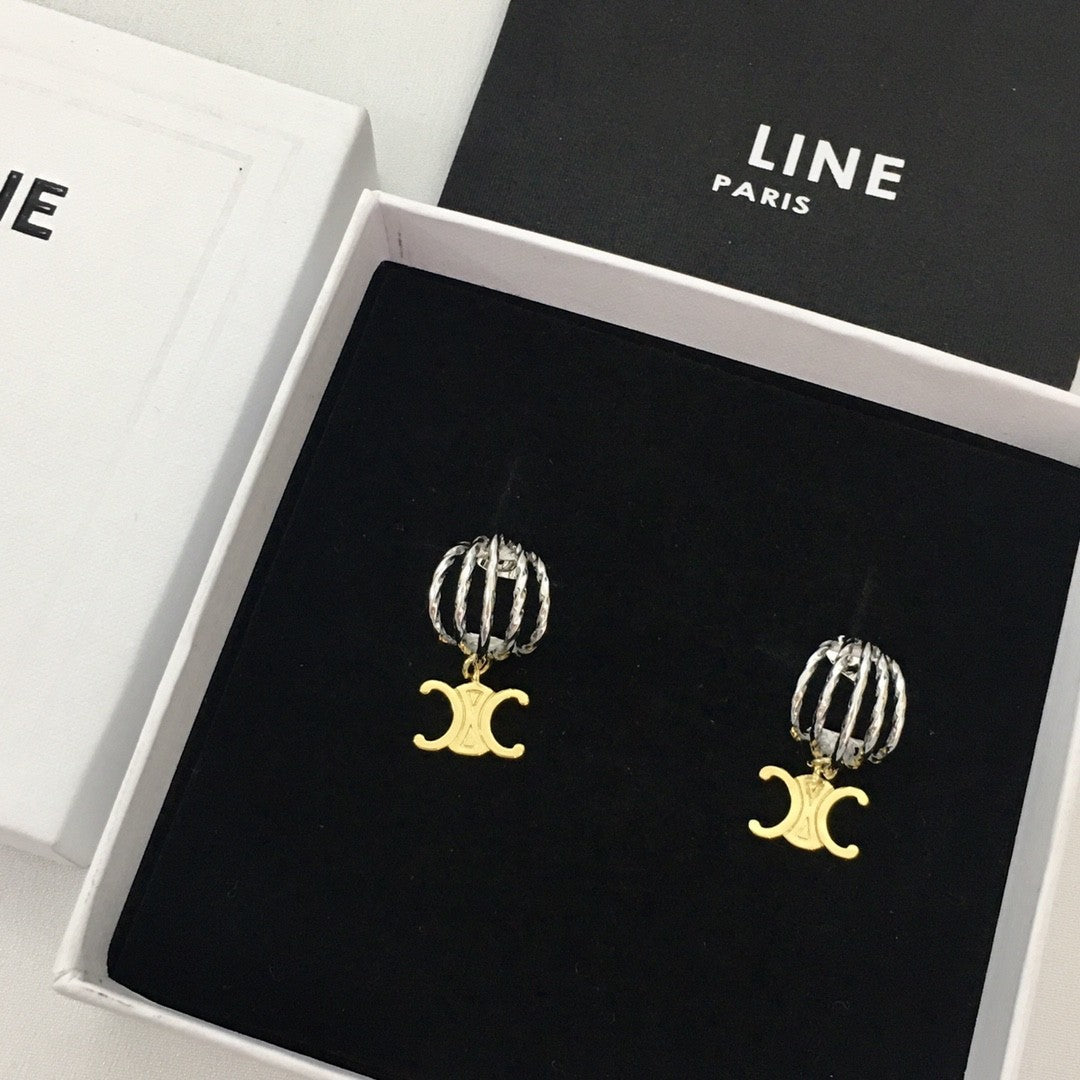 赛林家新款凯旋门耳钉女高级感个性气质拼色黄铜镀金灯笼耳环