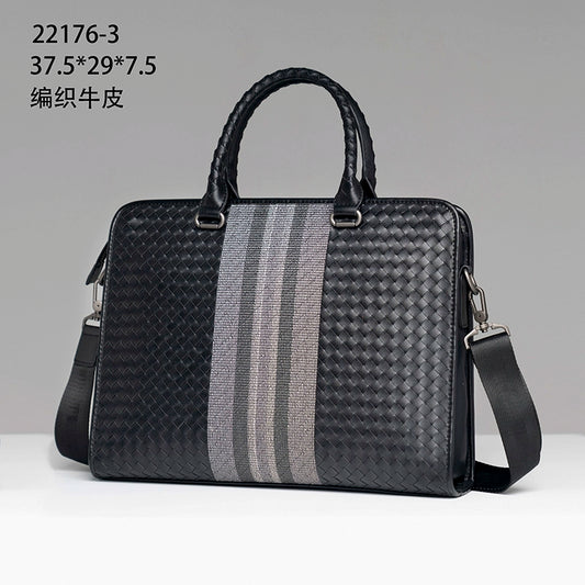 X&BV公文包男商务包男士手提包编织青年电脑潮男手拎包单肩斜挎包