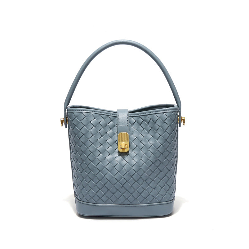 新款夏季水桶包时尚休闲百搭手工编织包通勤大容量手提单肩斜跨包