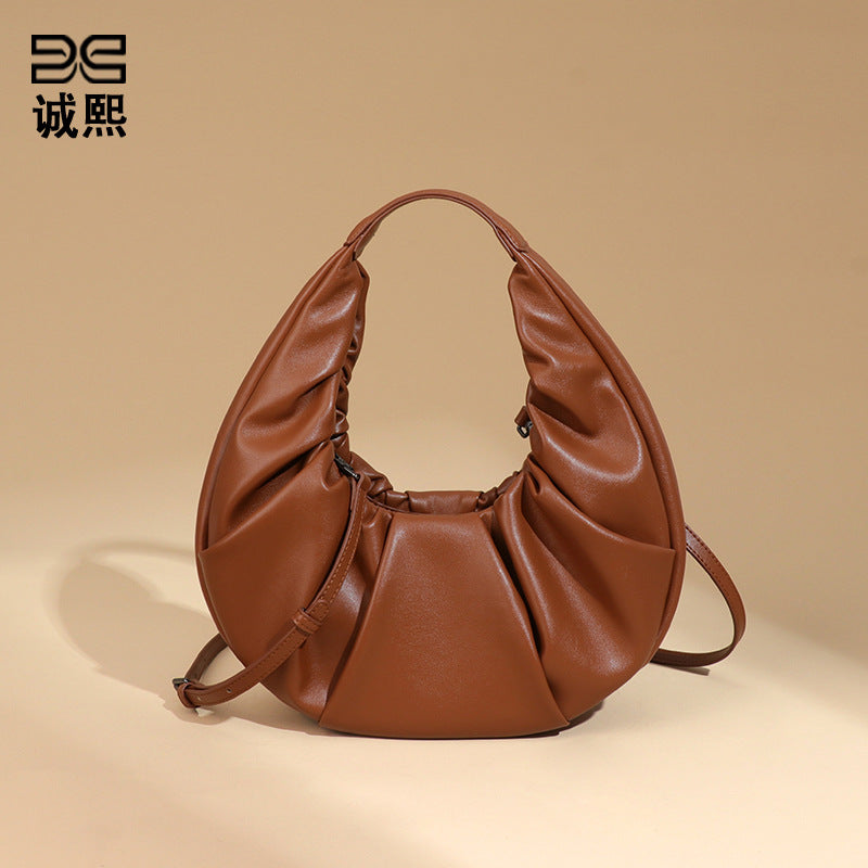 复古百搭皱褶新月包手提简约高级感定制单肩女包新款斜挎饺子包包